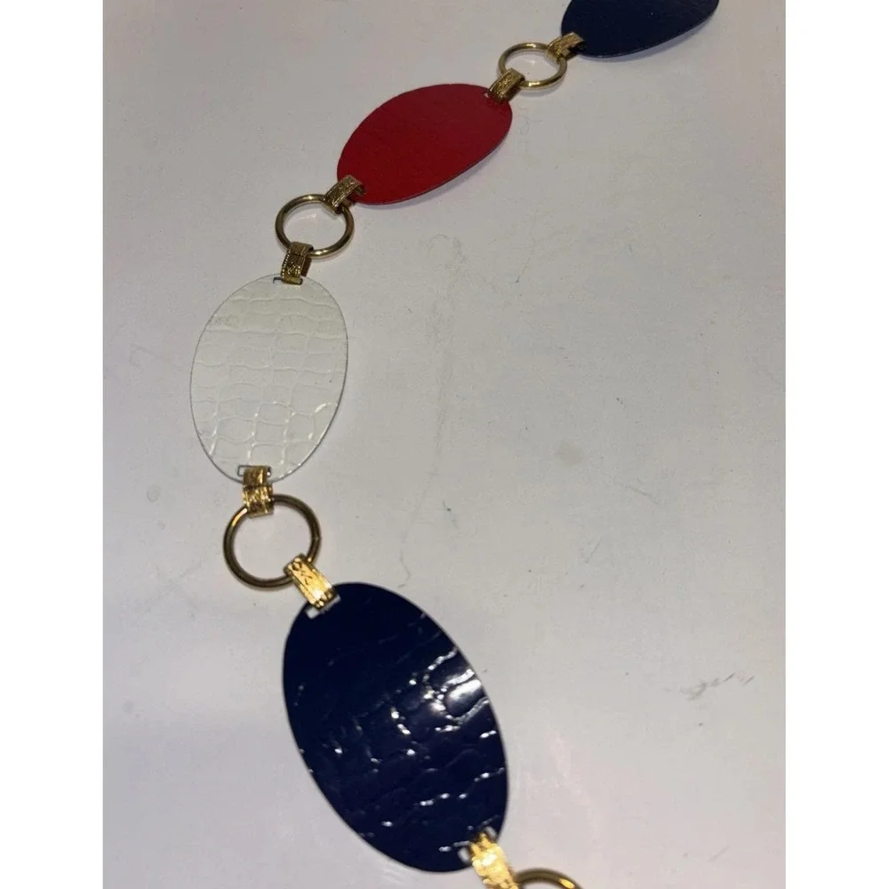 Vintage Women's Metal Chain Link Belt Red White & Blue